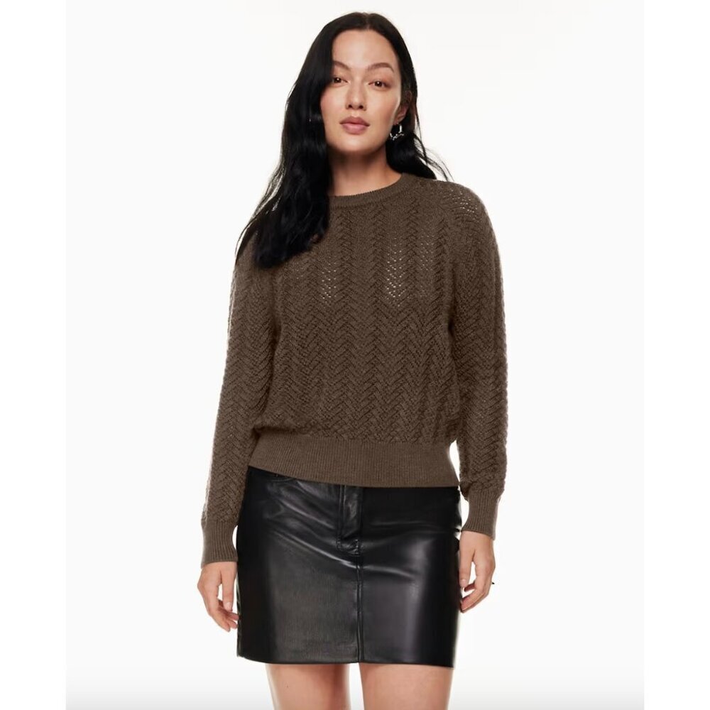 Aritizia Wilfred Arbor Brown Merino Wool Crewneck Sweater Women's Size Small